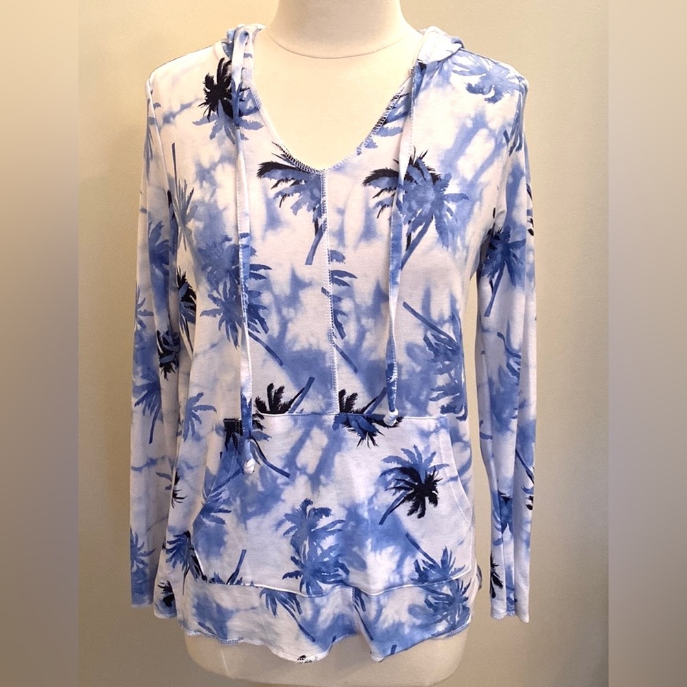 French Laundry Blue White Black Palm Tree S Coastal Tropical Island Hoodie Top